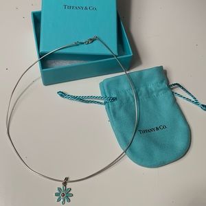 Vintage Tiffany & Co Blue Enamel Sterling Silver Daisy Flower Charm Pendant